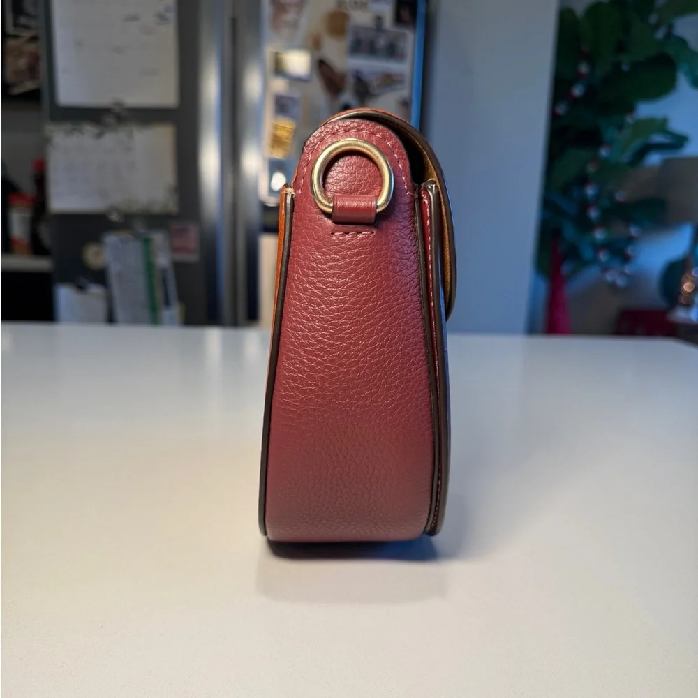 COACH - Georgie Saddlebag in Orange and Burgundy Colorblock - Picture 5 of 13